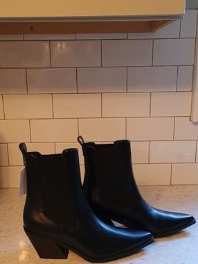 Brand New, Woman's Size 8 Ophelia Roe Black Chelsea Ankle Boots with Pointed Toe